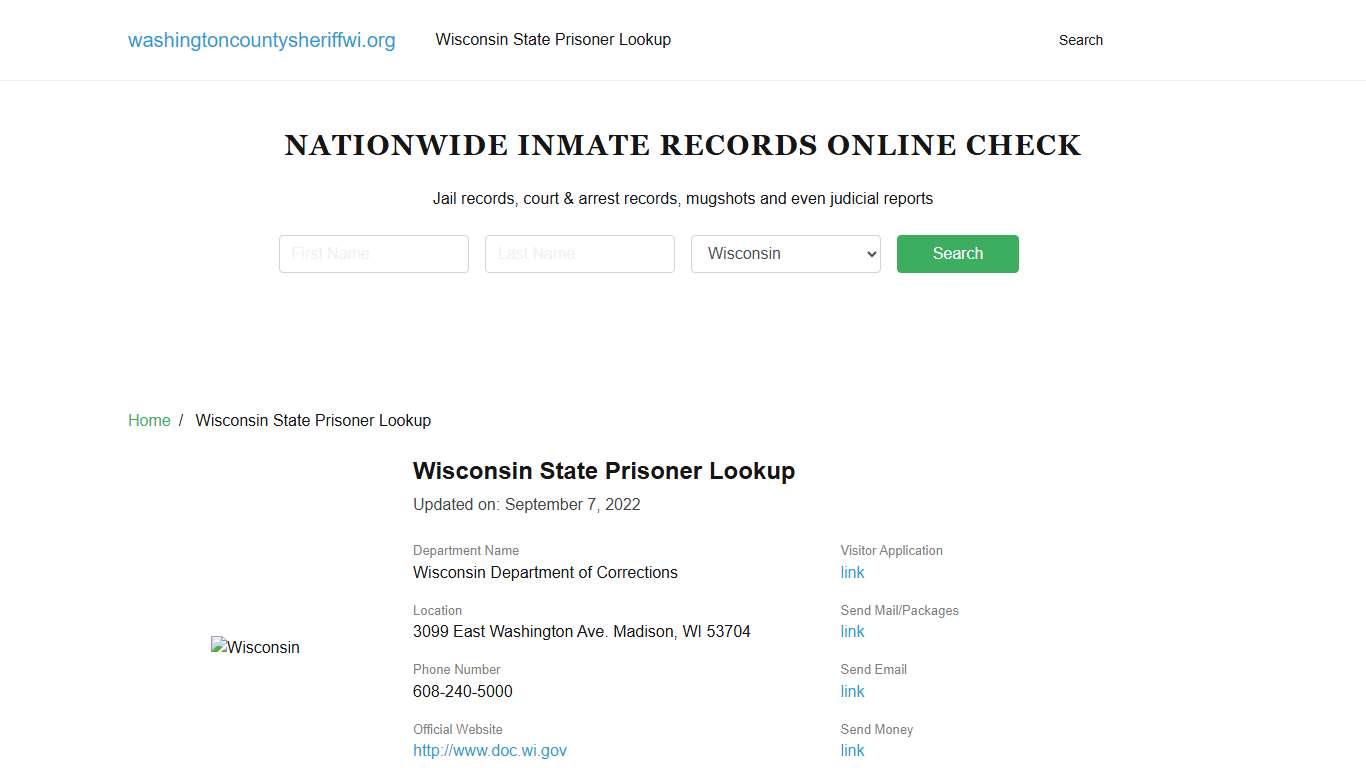 Wisconsin State Prisoner Lookup